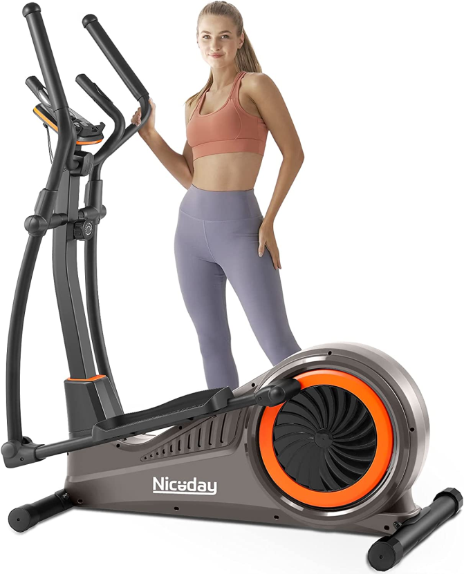 Person standing next to a Niceday Elliptical Machiner